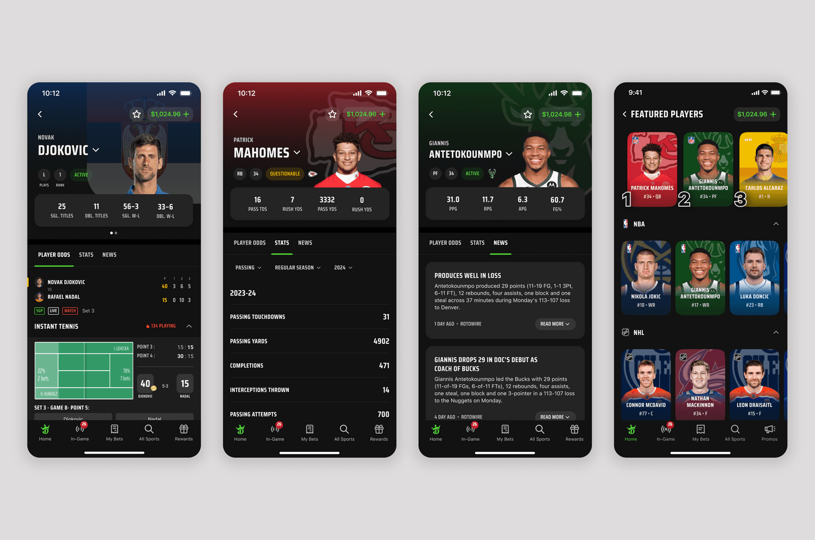 DraftKings player pages concept.
