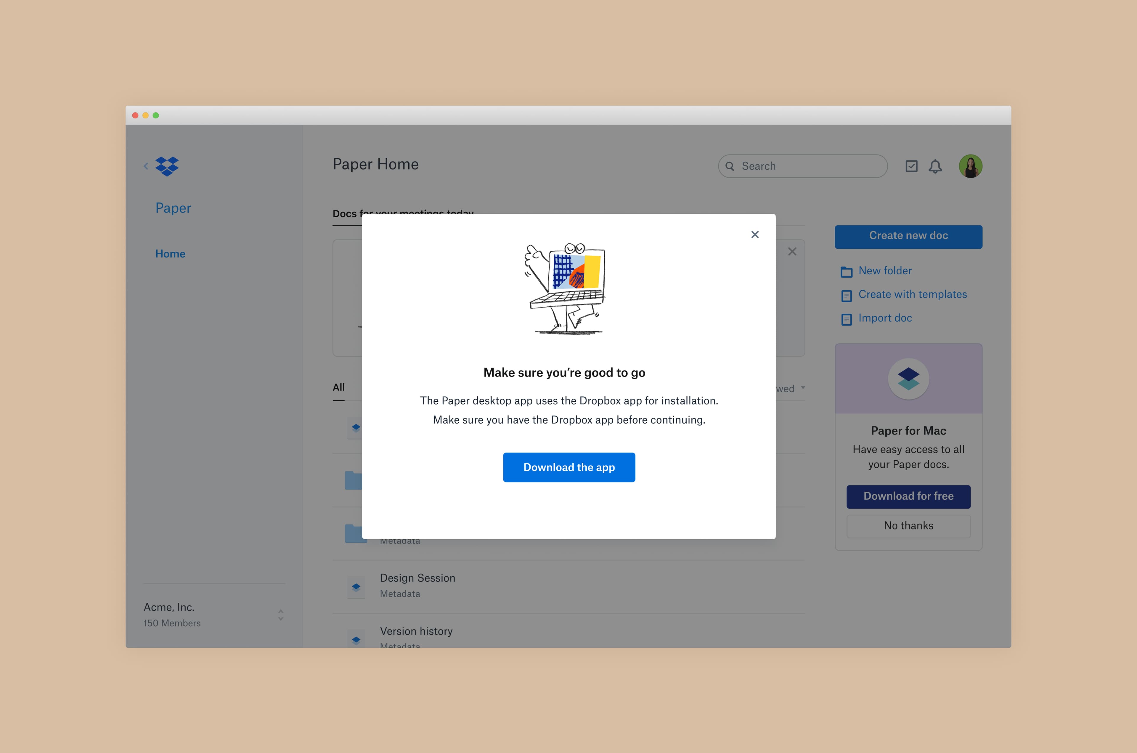 Paper Desktop activation test screen.
