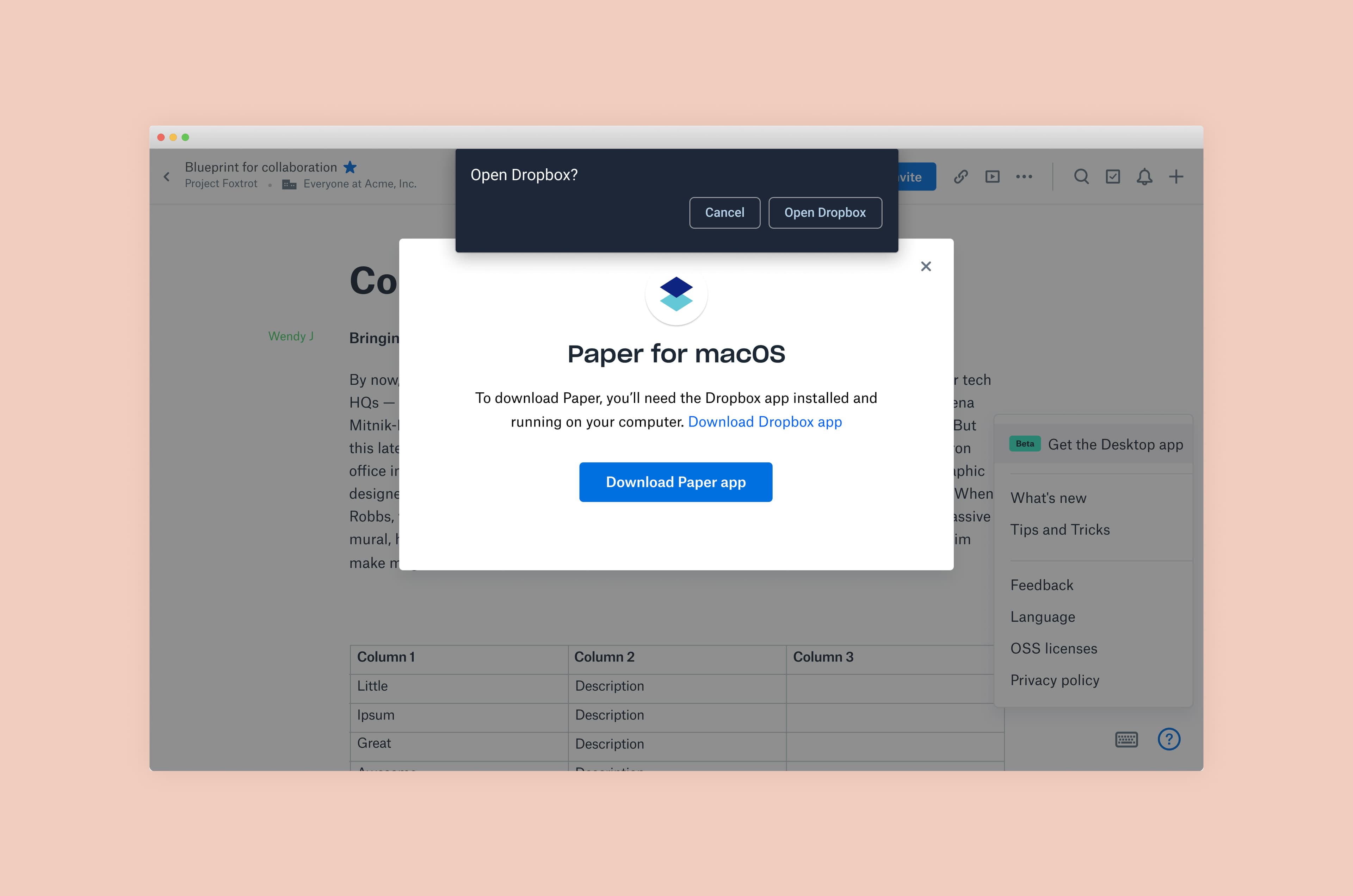 Paper Desktop beta page final state.