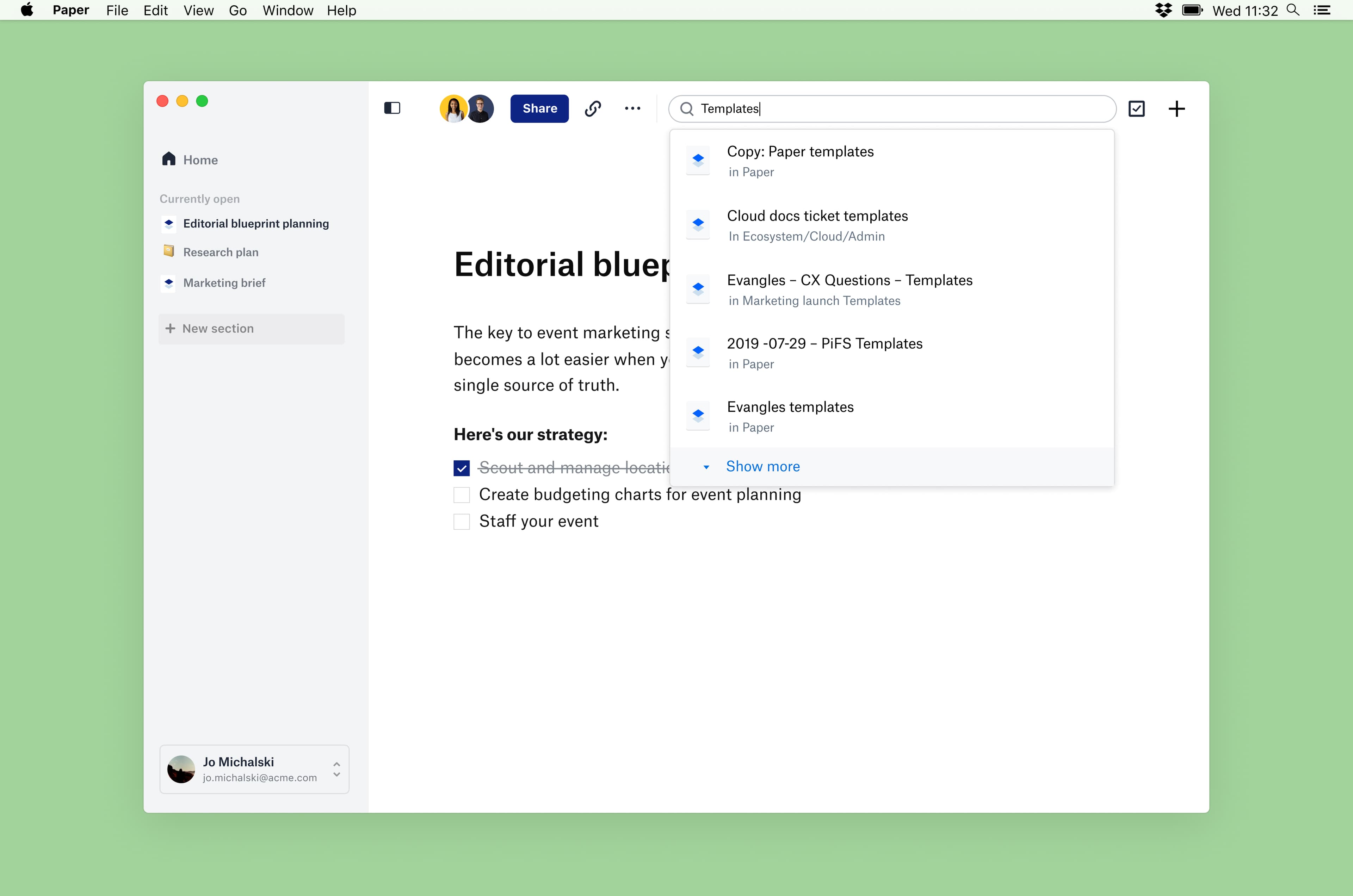Paper Desktop search results screen.