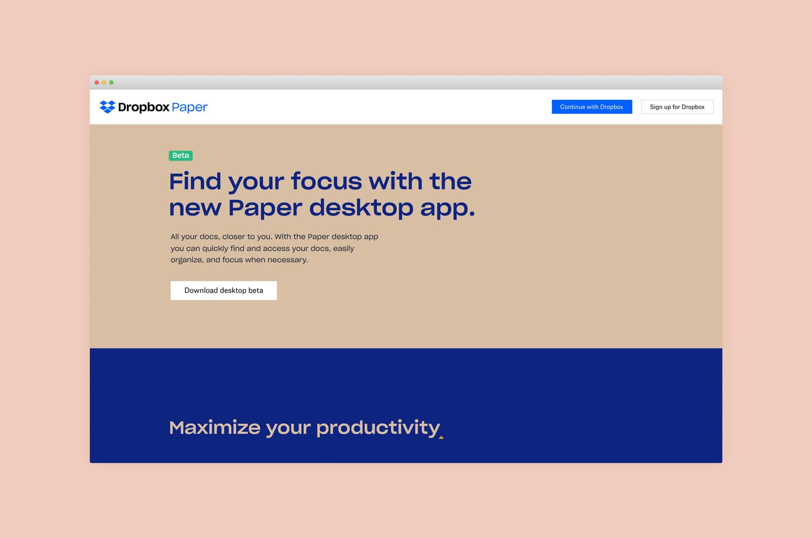 Dropbox Paper Desktop beta page screens.