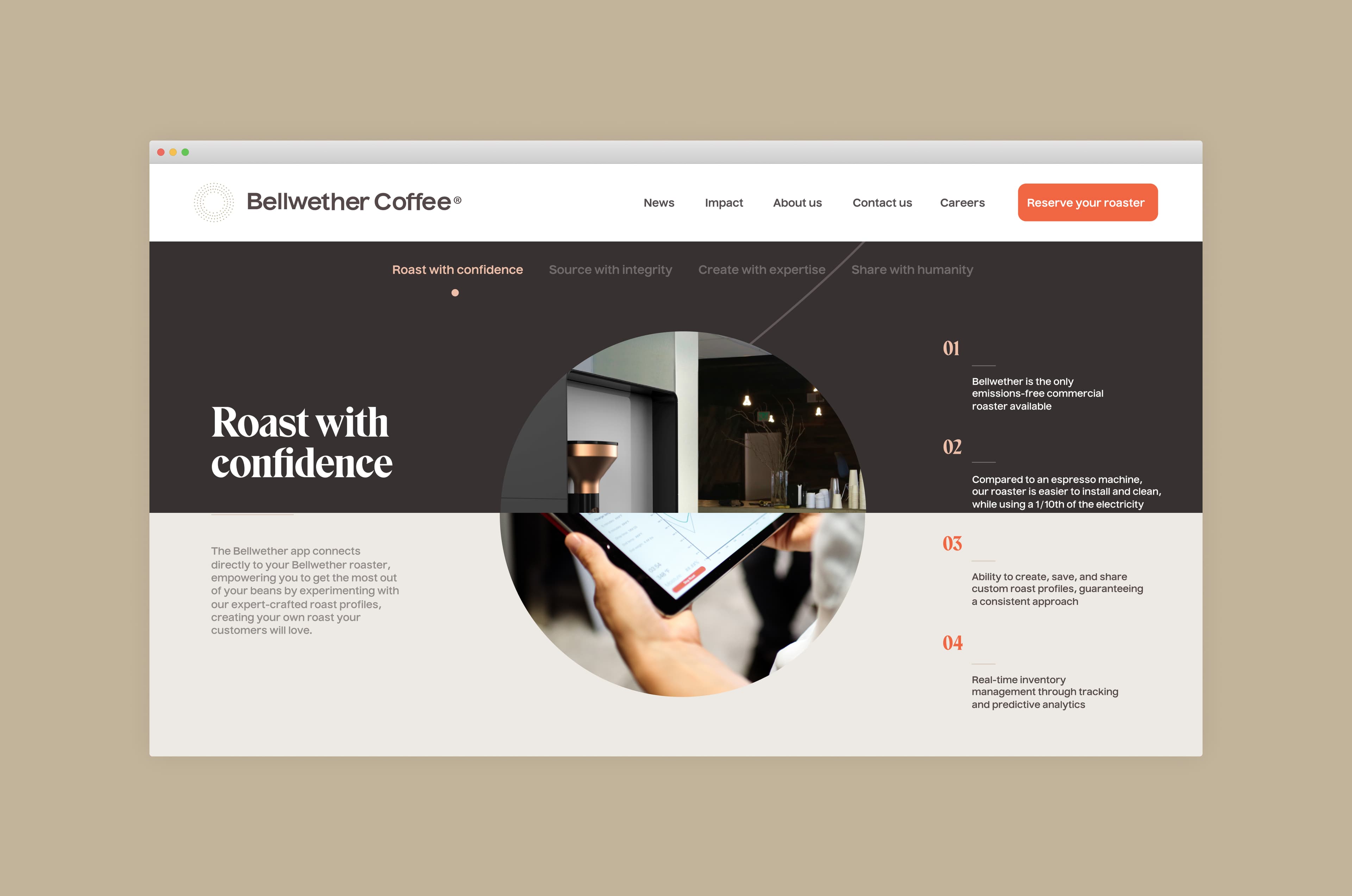 Bellwether Coffee experience screen.