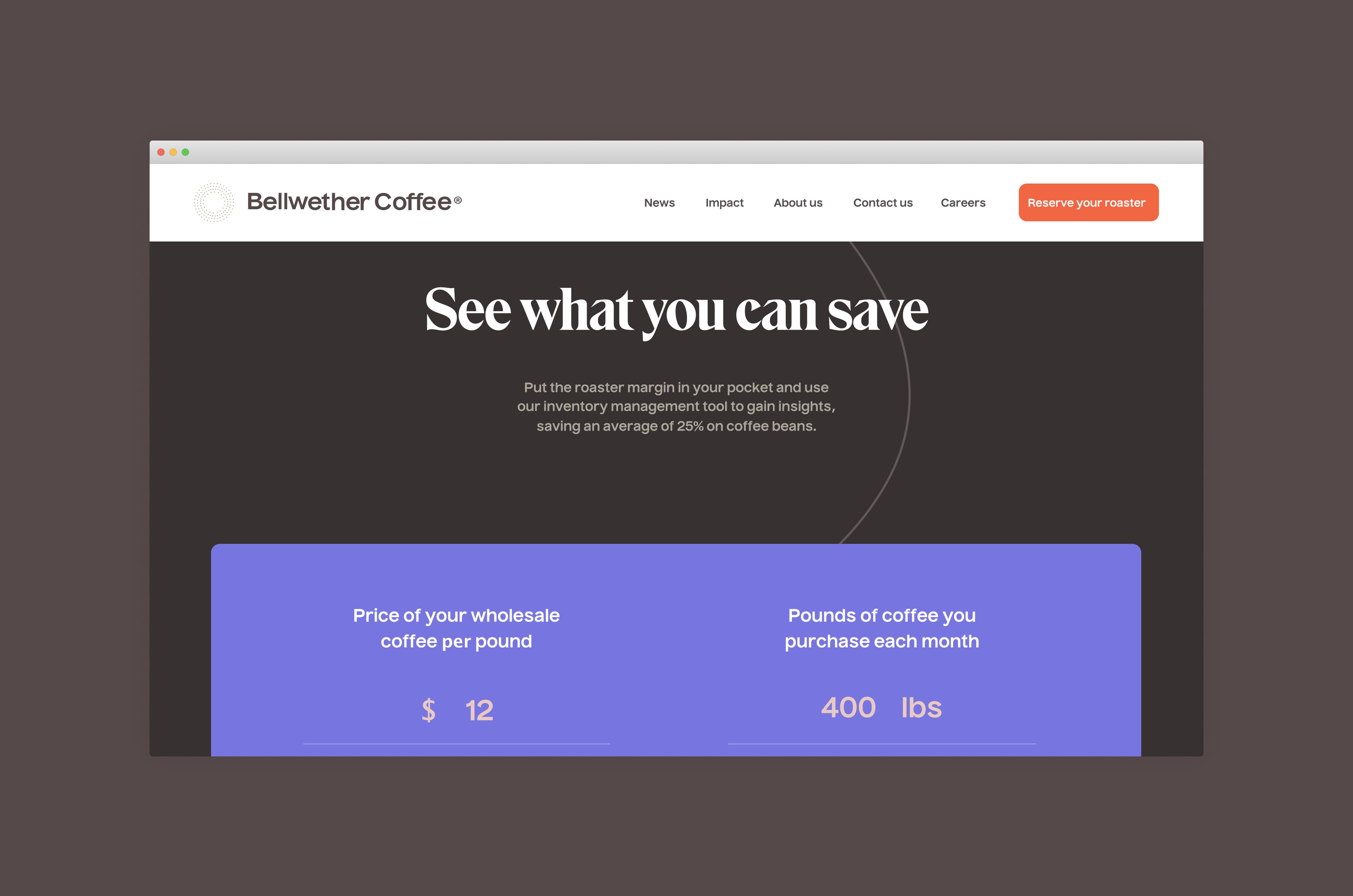 Bellwether Coffee digital experience page.