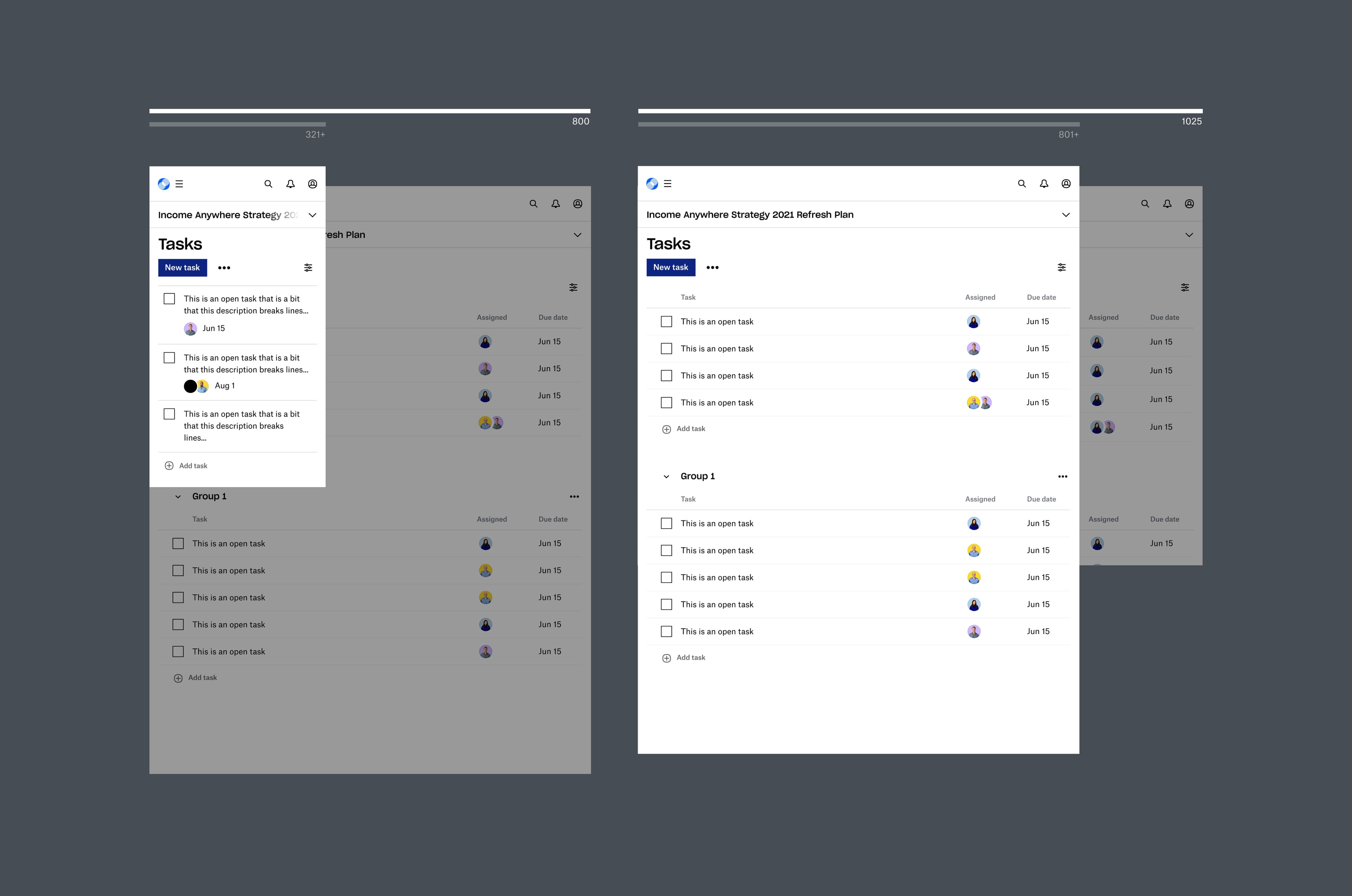 Dropbox Spaces responsive task screens.