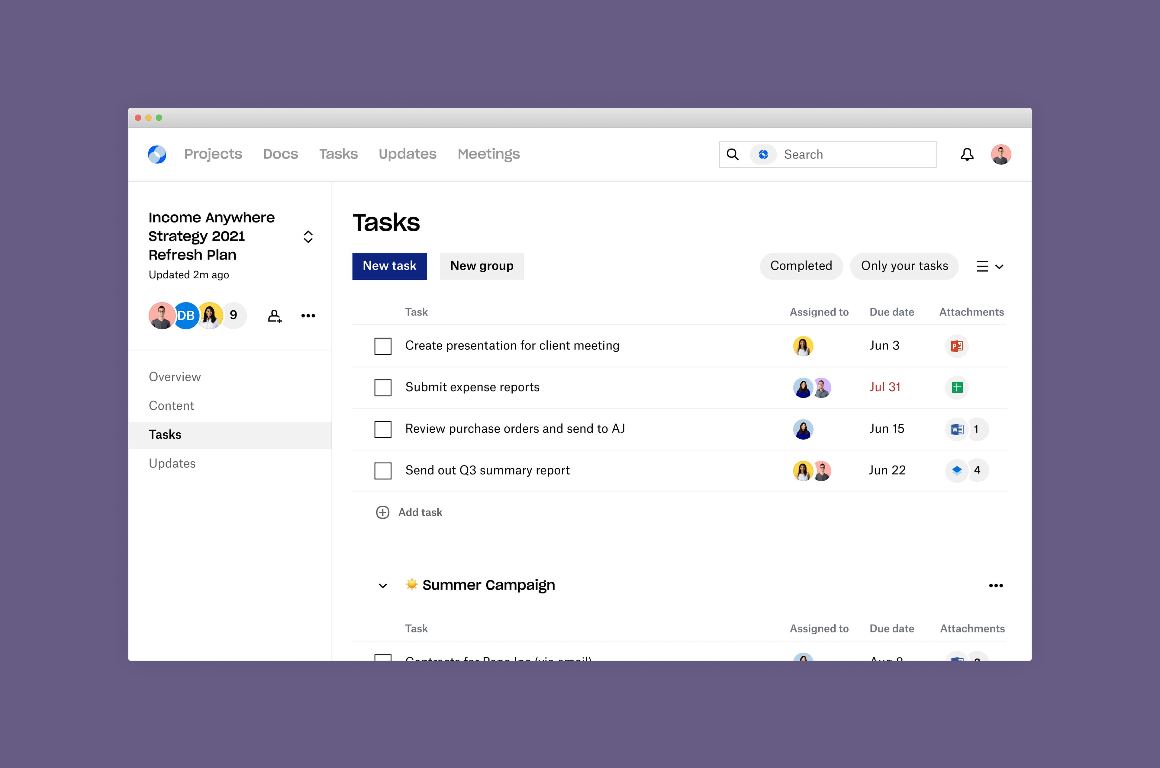 Dropbox Spaces task creation screen.