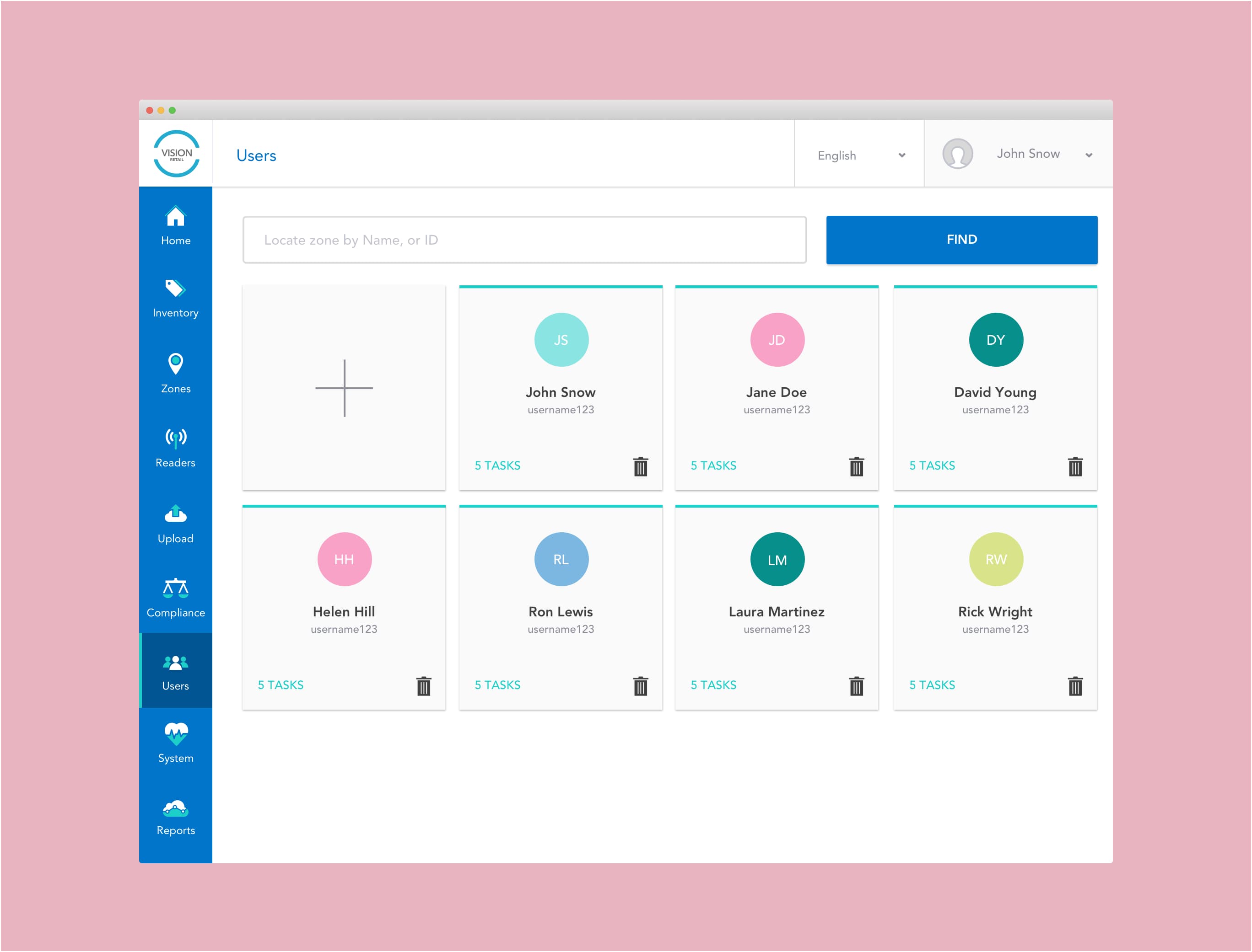 Vision Platform user management console interface.